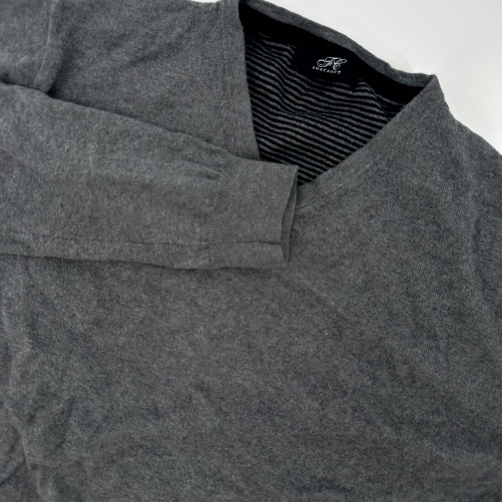 Foxcroft Sweater Mens 2XL Gray Knitted Ribbed Hem Stretch Raglan‎ Sleeve V Neck